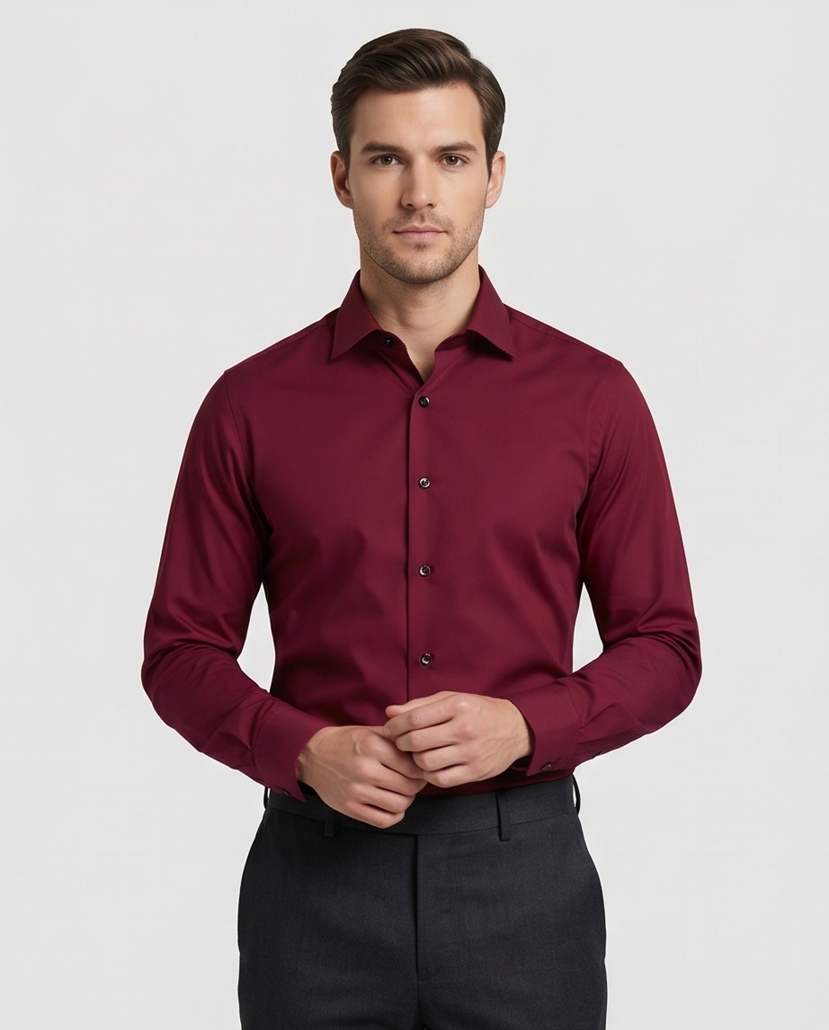 VEDA Burgundy Slim-Fit Oxford Shirt