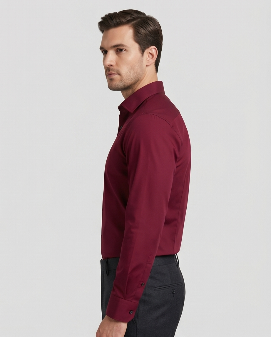 VEDA Burgundy Slim-Fit Oxford Shirt