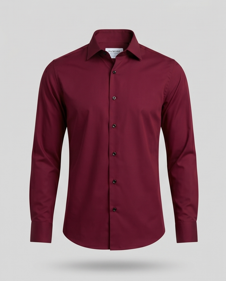 VEDA Burgundy Slim-Fit Oxford Shirt