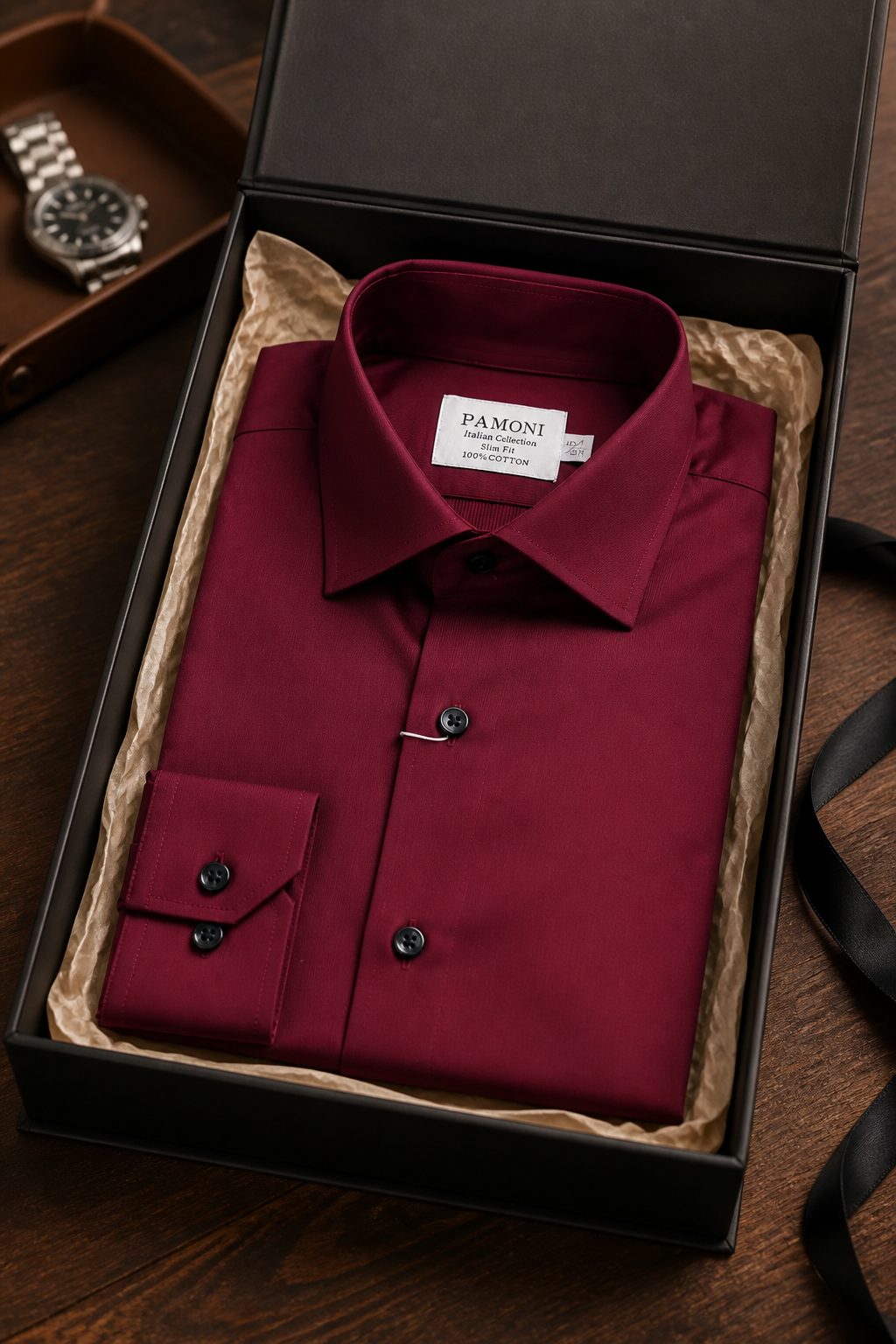 VEDA Burgundy Slim-Fit Oxford Shirt