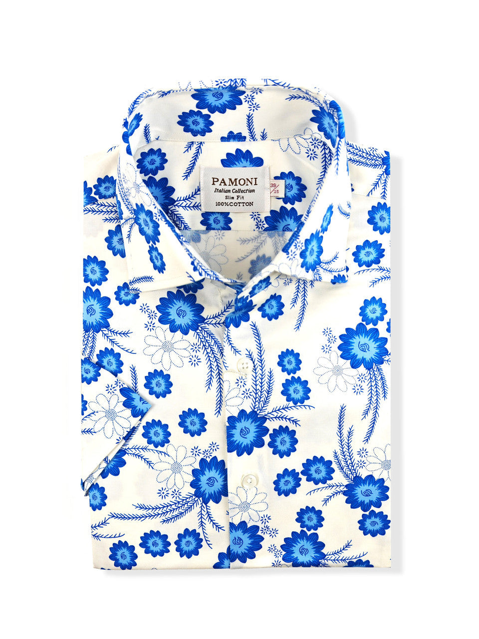 VEDA White & Blue Floral Short-Sleeve Shirt