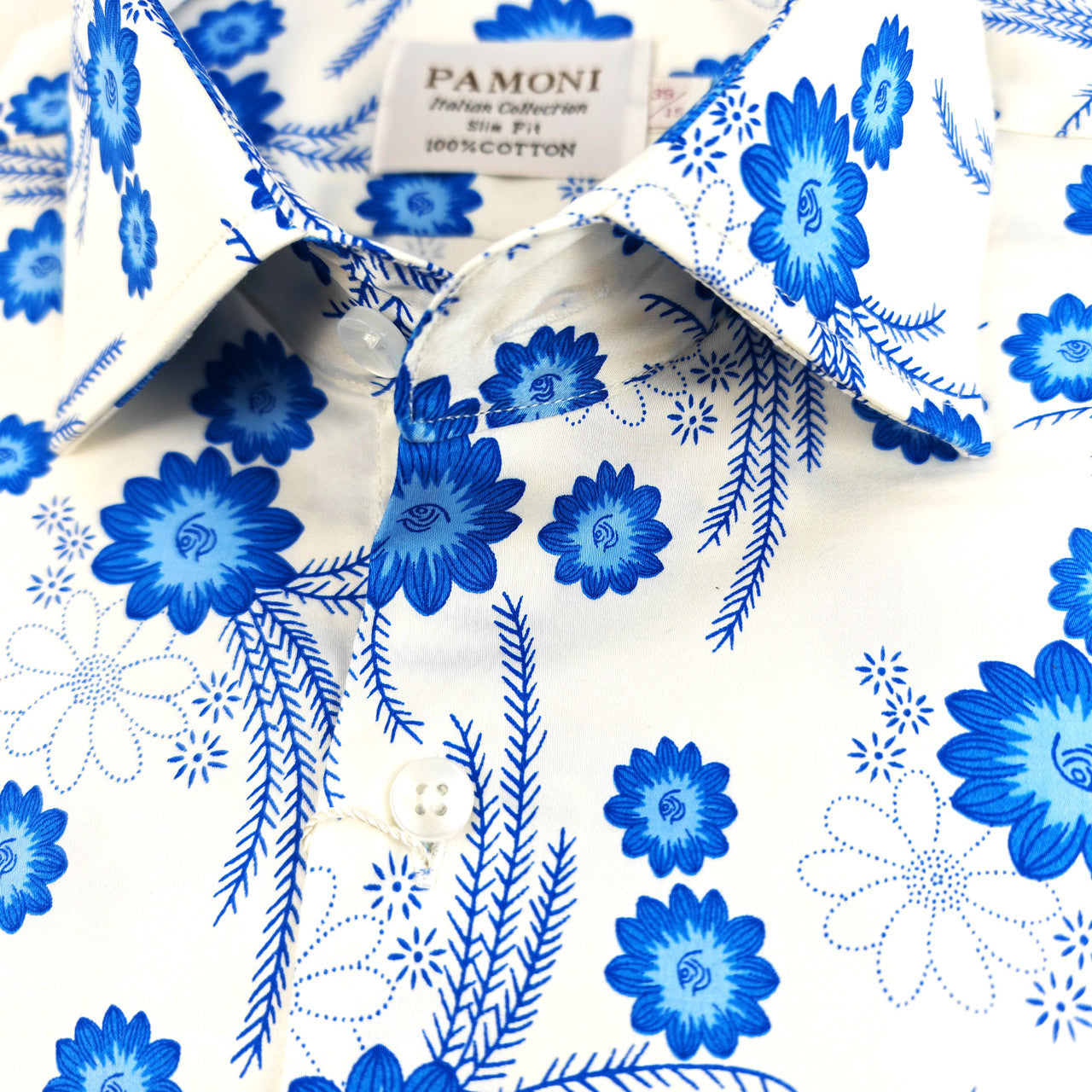 VEDA White & Blue Floral Short-Sleeve Shirt