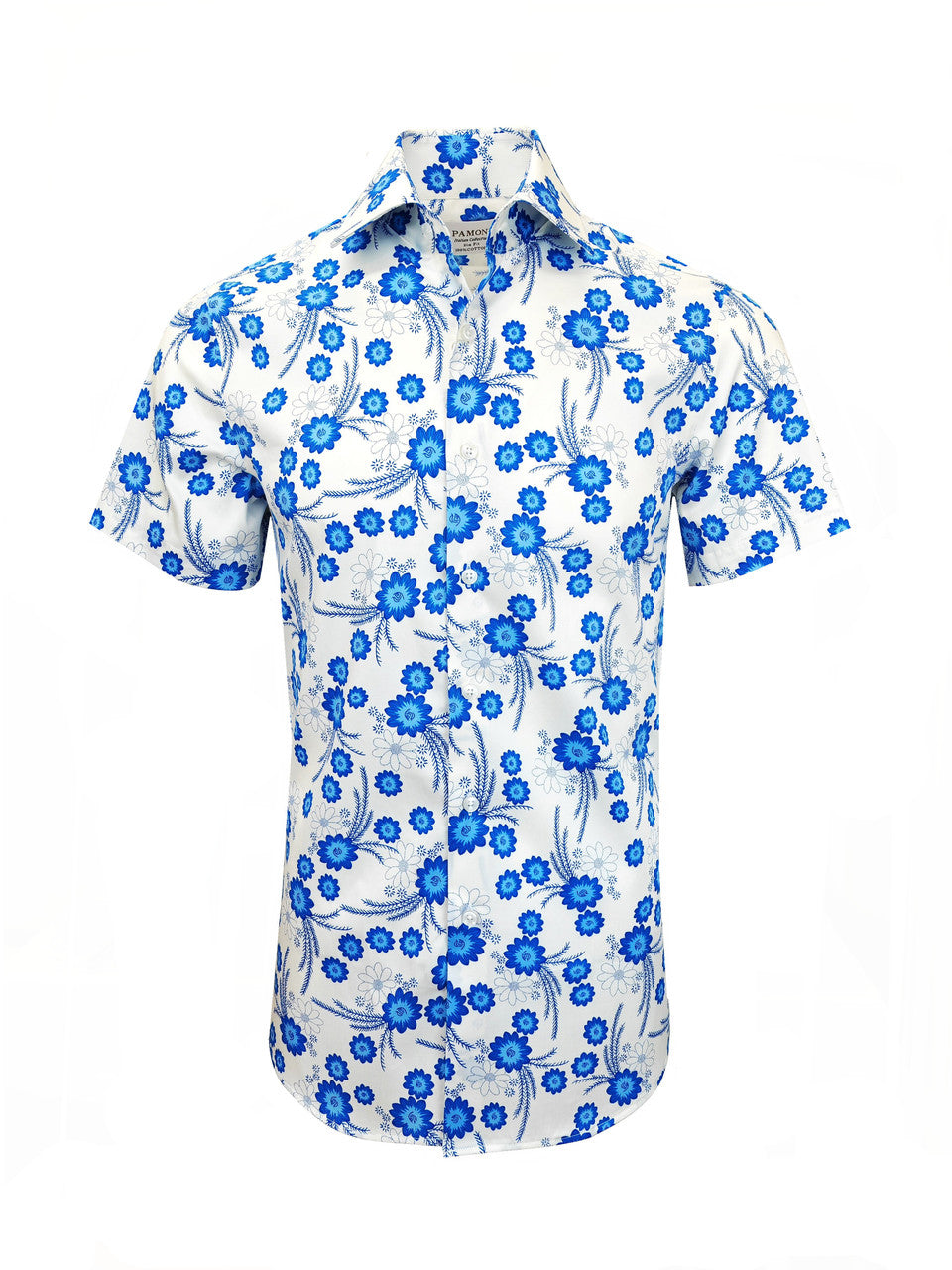 VEDA White & Blue Floral Short-Sleeve Shirt