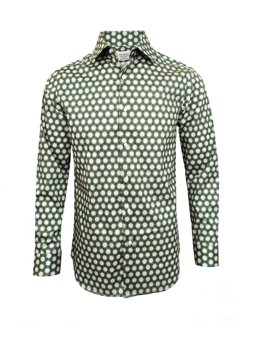 VEDA Green Geometric Slim-Fit Shirt