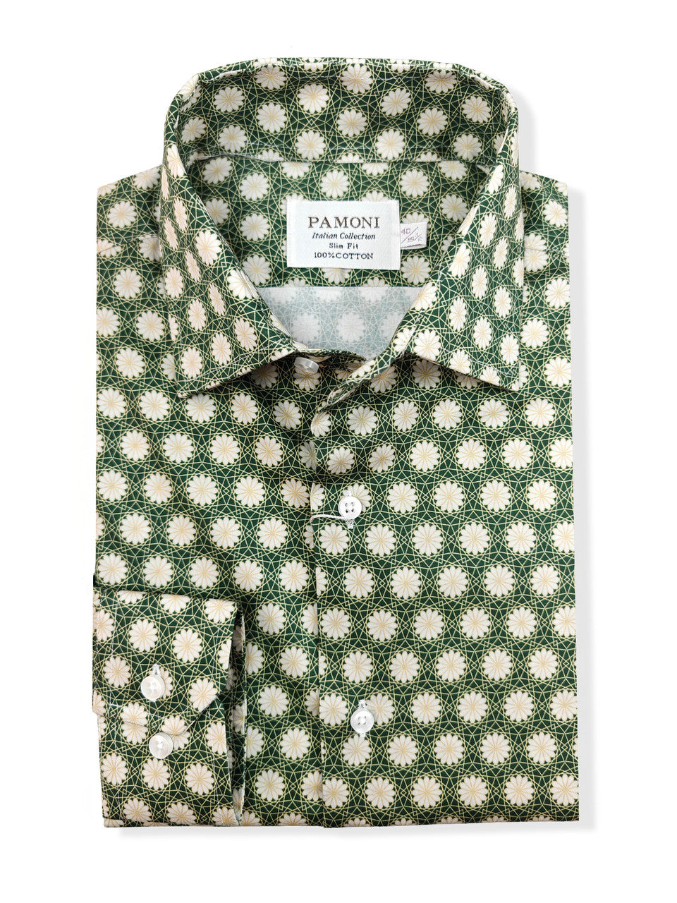 VEDA Green Geometric Slim-Fit Shirt