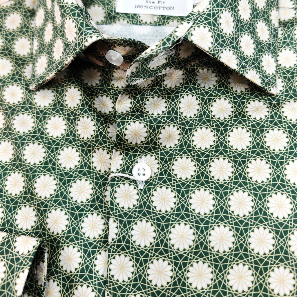 VEDA Green Geometric Slim-Fit Shirt
